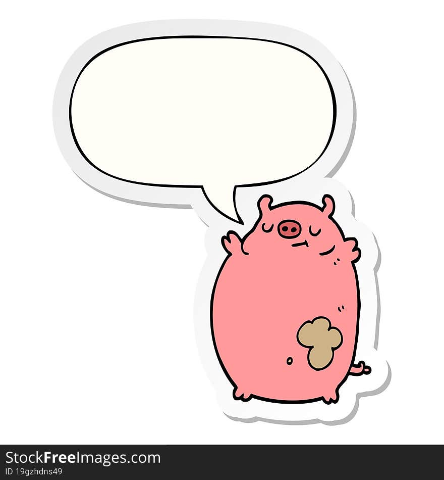 cartoon fat pig and speech bubble sticker