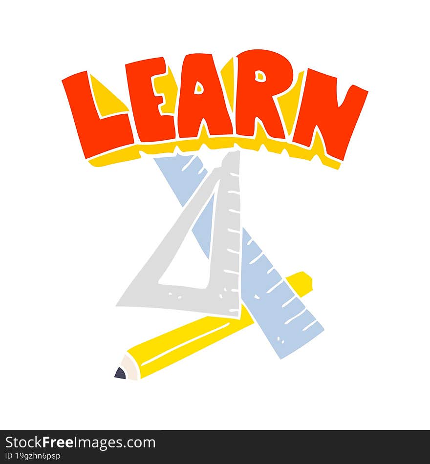 Flat Color Illustration Of A Cartoon Pencil And Ruler Under Learn Symbol