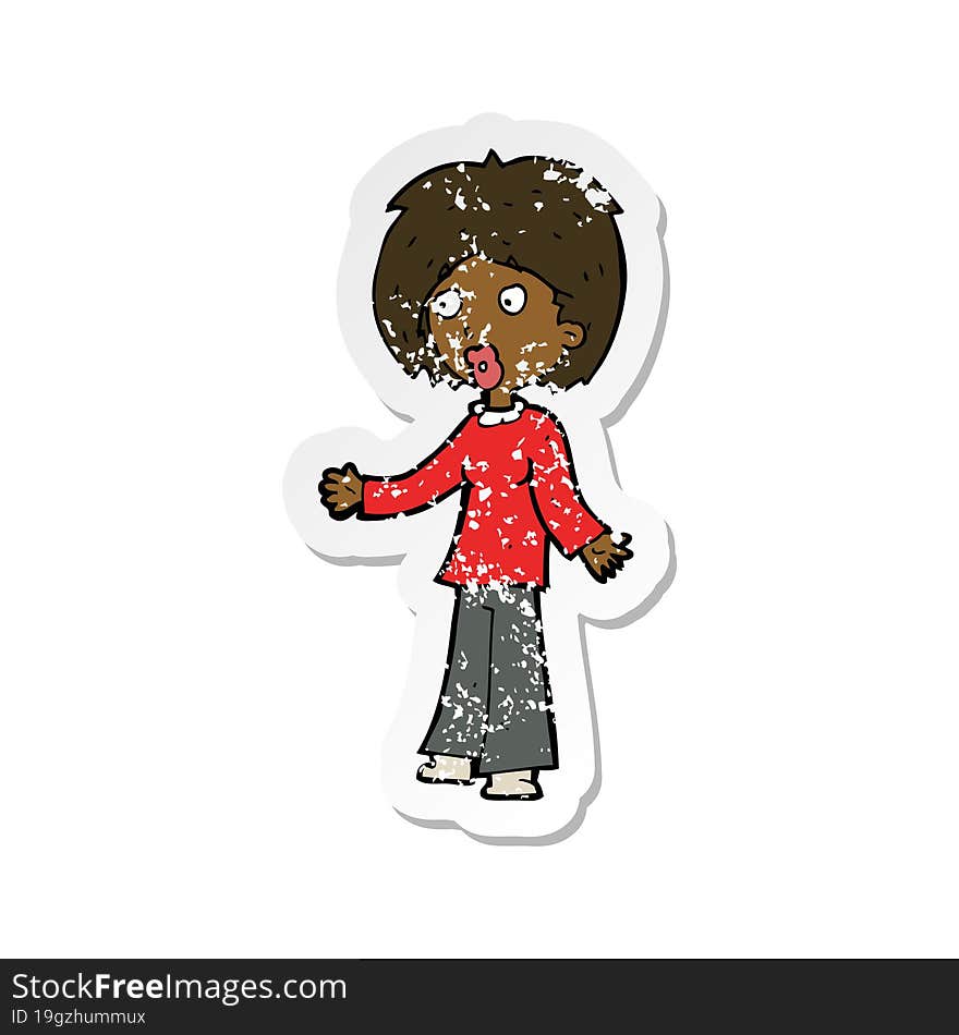 Retro Distressed Sticker Of A Cartoon Surprised Woman