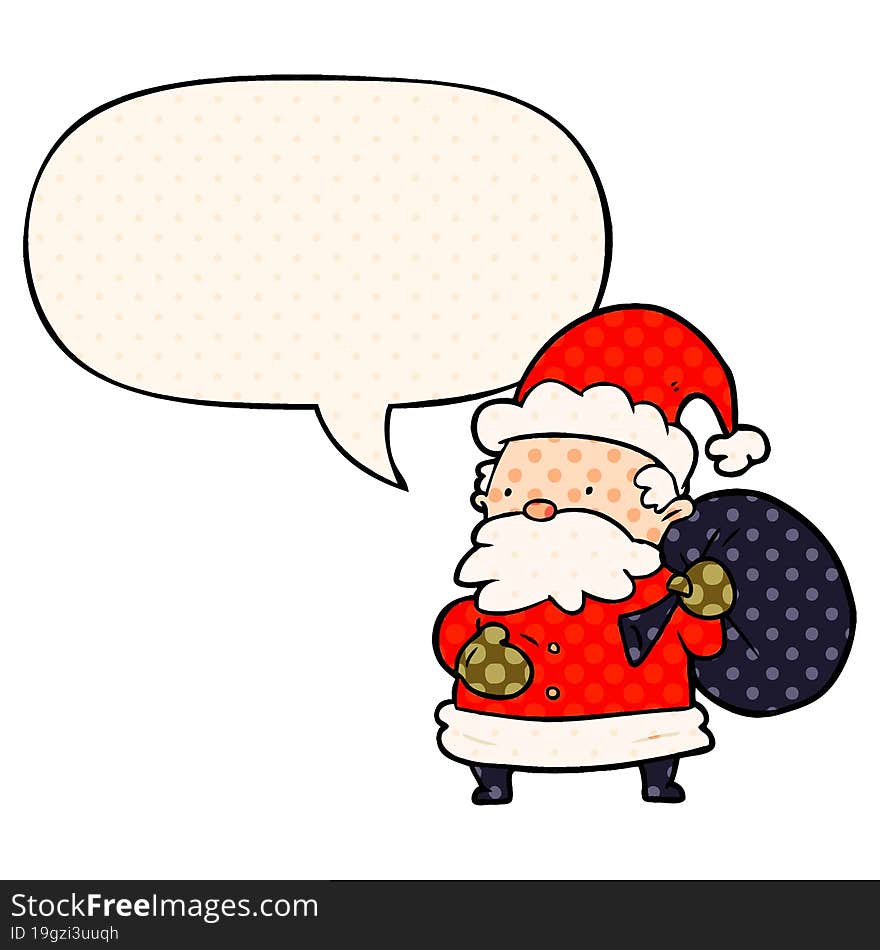 cartoon santa claus and speech bubble in comic book style