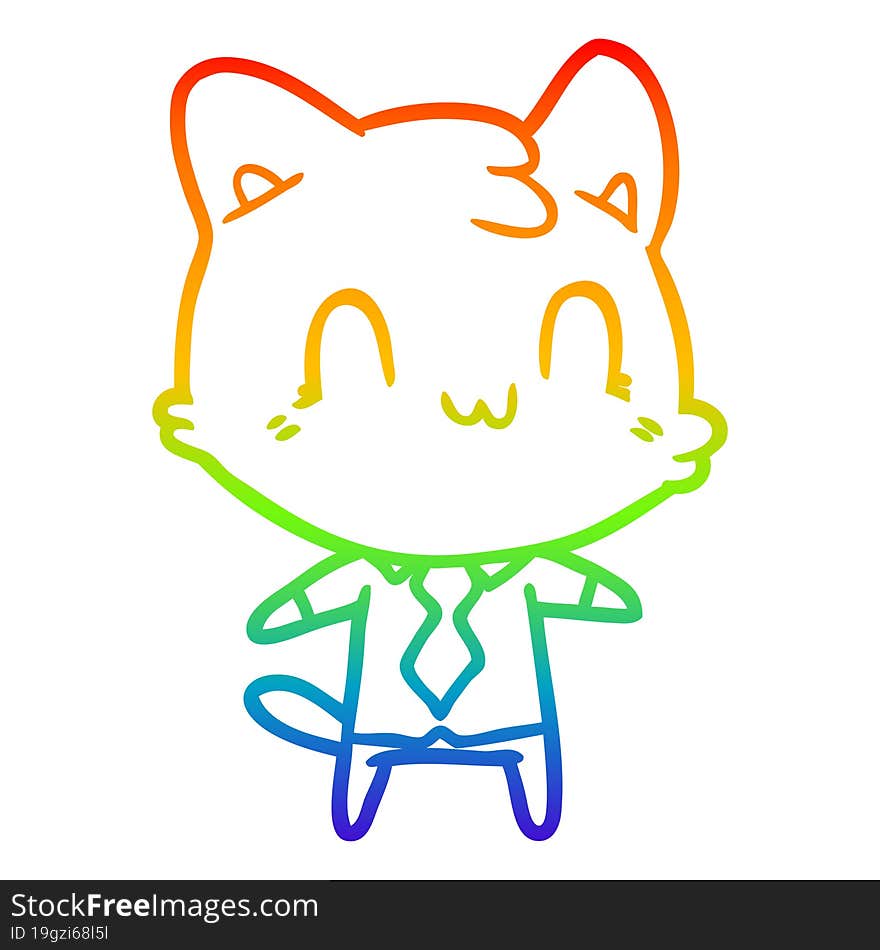 rainbow gradient line drawing of a cartoon happy cat