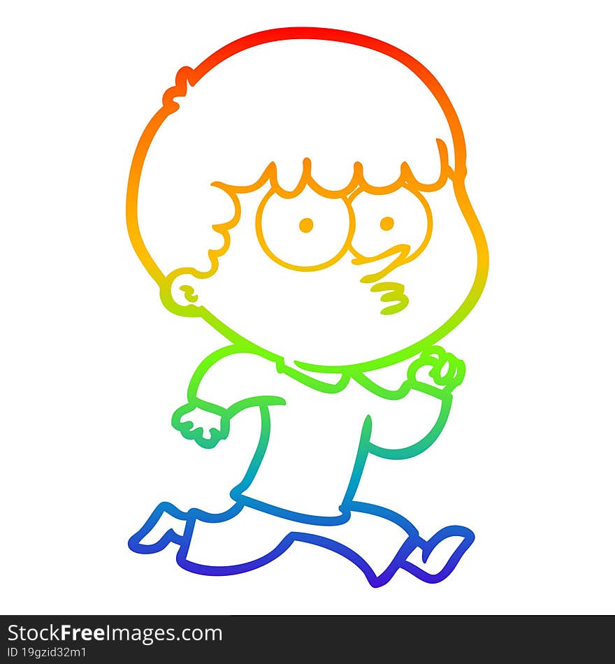 rainbow gradient line drawing cartoon curious boy running