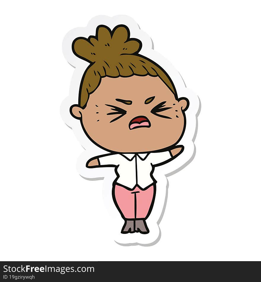 sticker of a cartoon angry woman