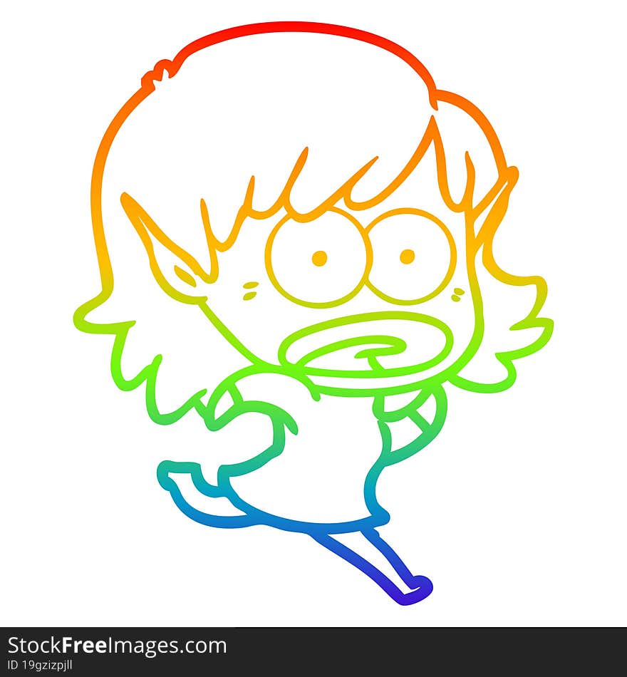 rainbow gradient line drawing cartoon shocked elf girl