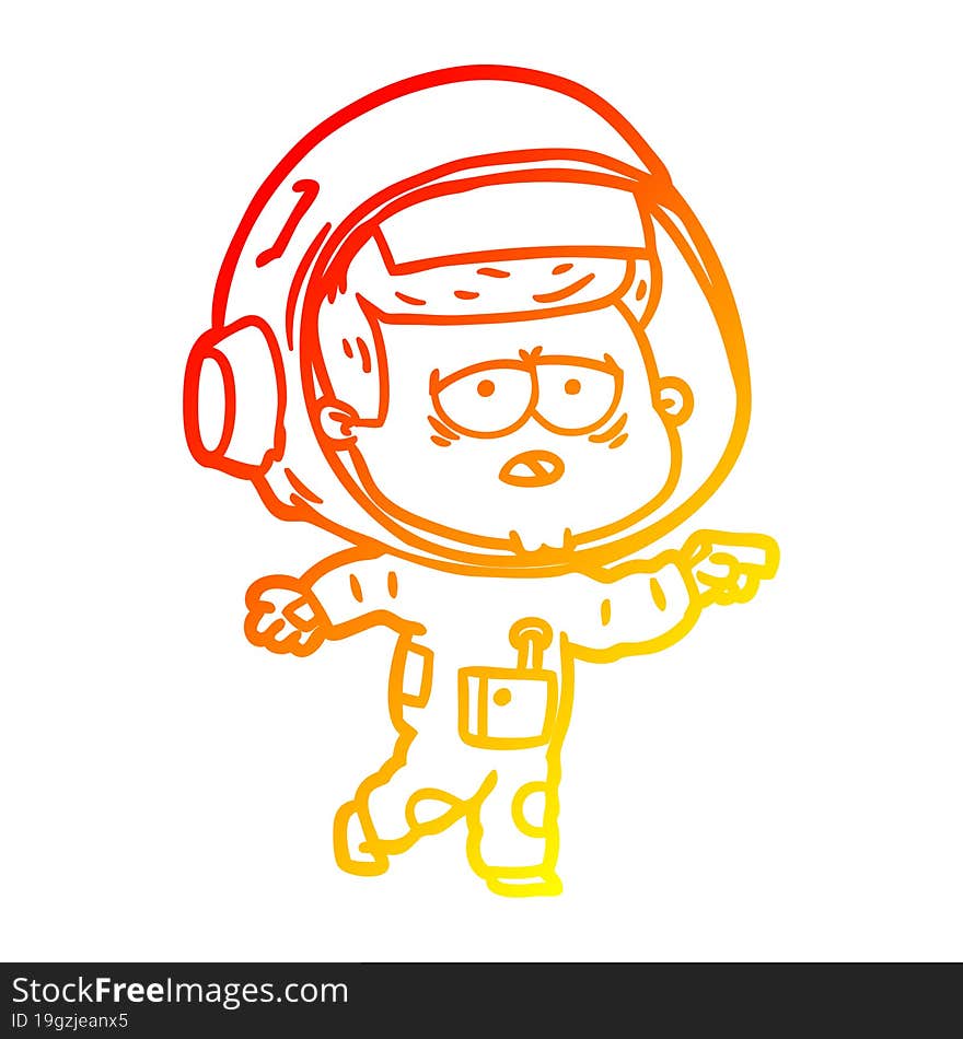 Warm Gradient Line Drawing Cartoon Tired Astronaut