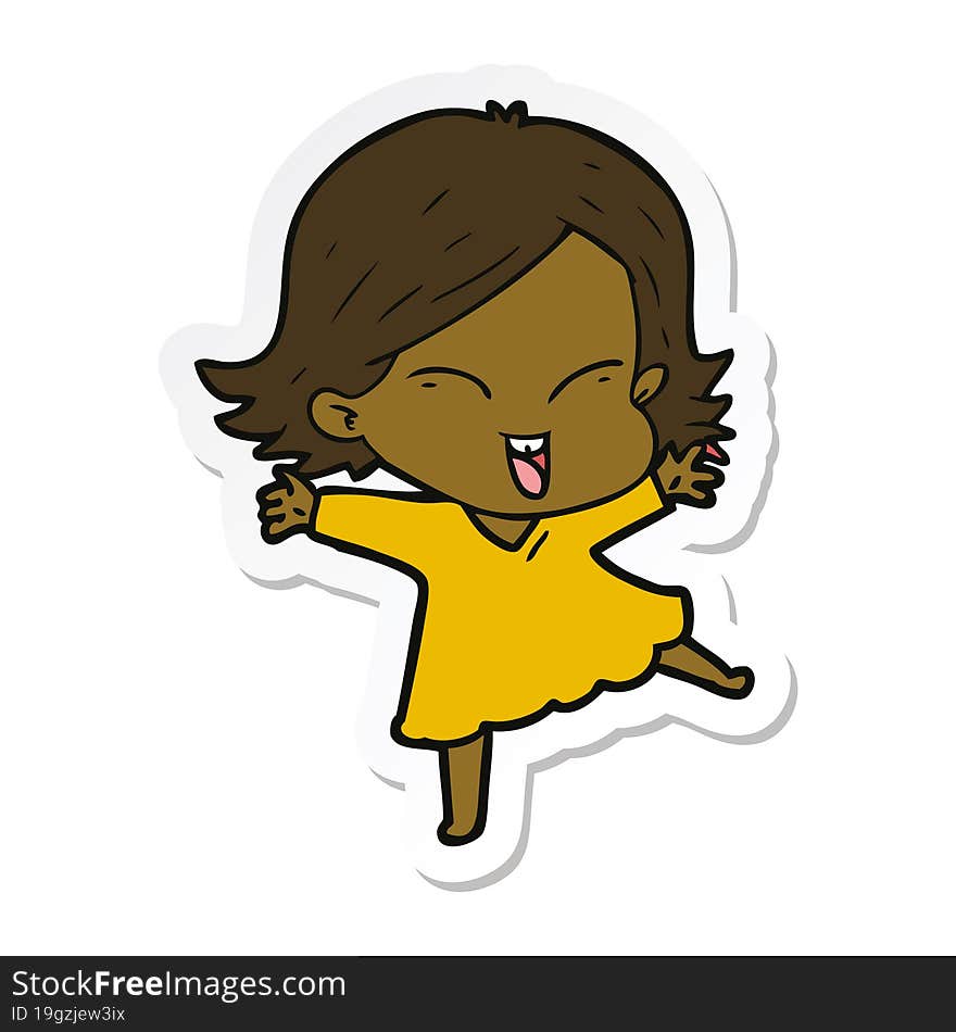 sticker of a happy cartoon girl