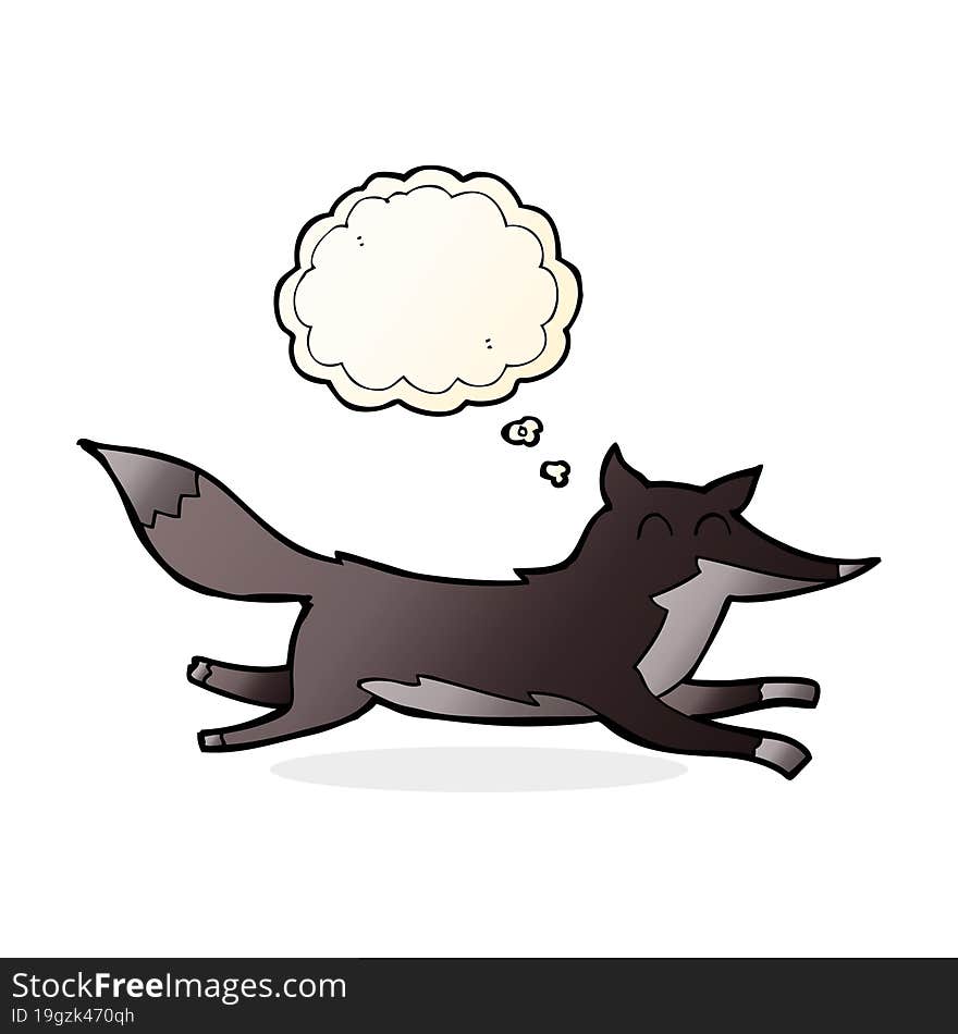 cartoon running wolf with thought bubble