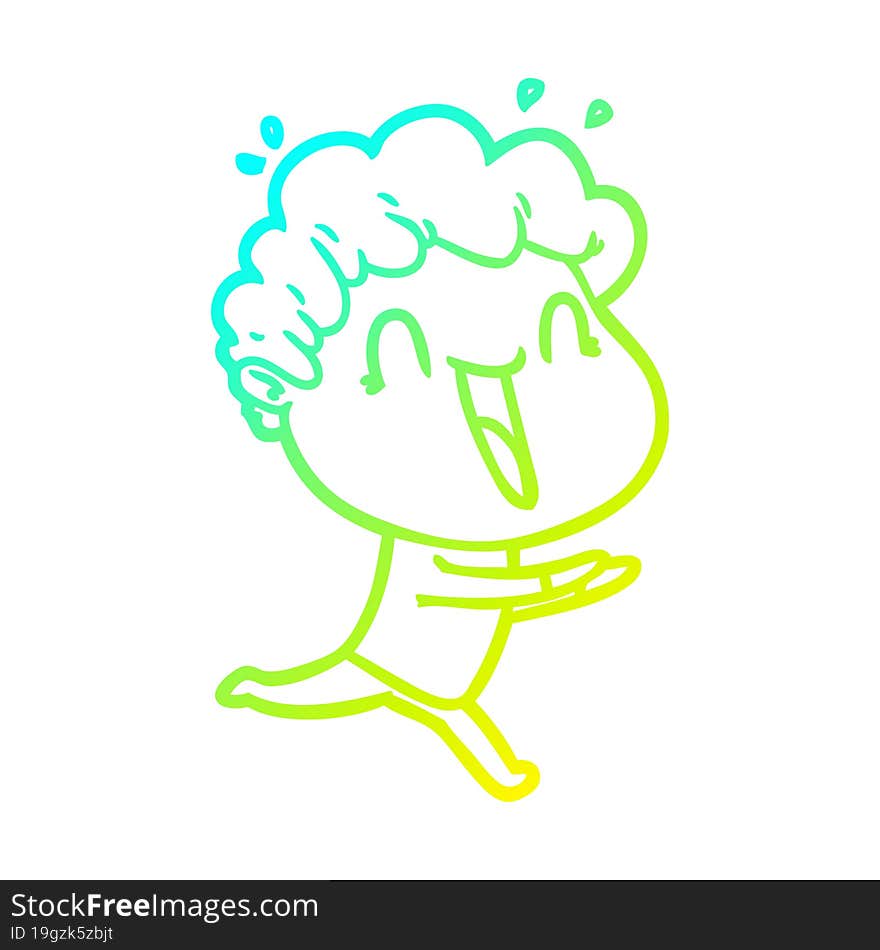 cold gradient line drawing of a cartoon happy man