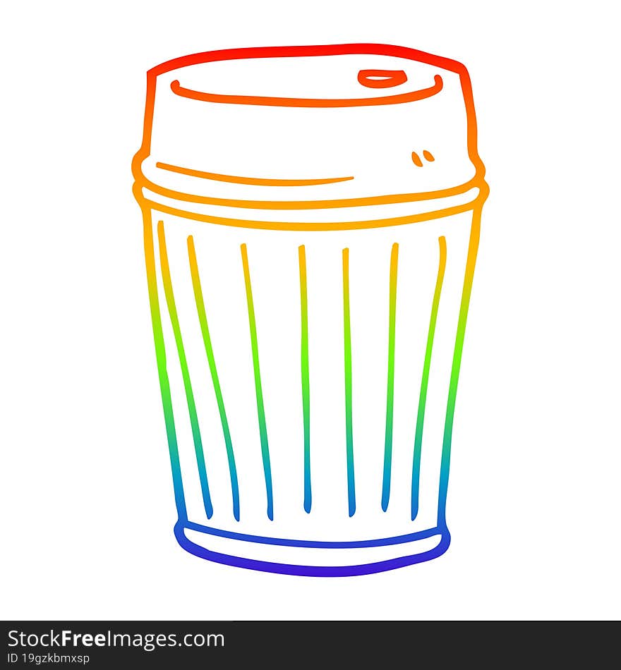 rainbow gradient line drawing of a cartoon coffee cup