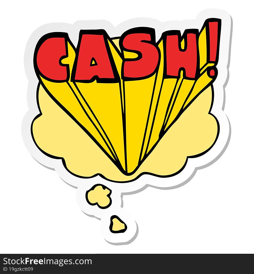 cartoon word cash and thought bubble as a printed sticker