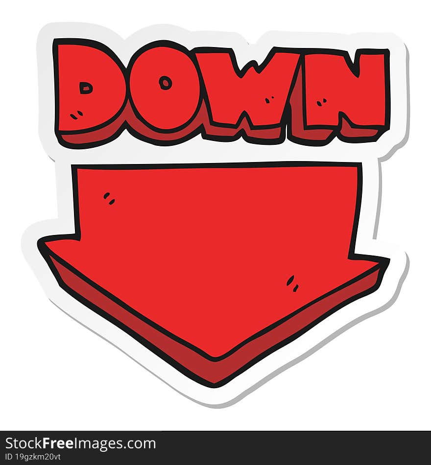 sticker of a cartoon down arrow symbol