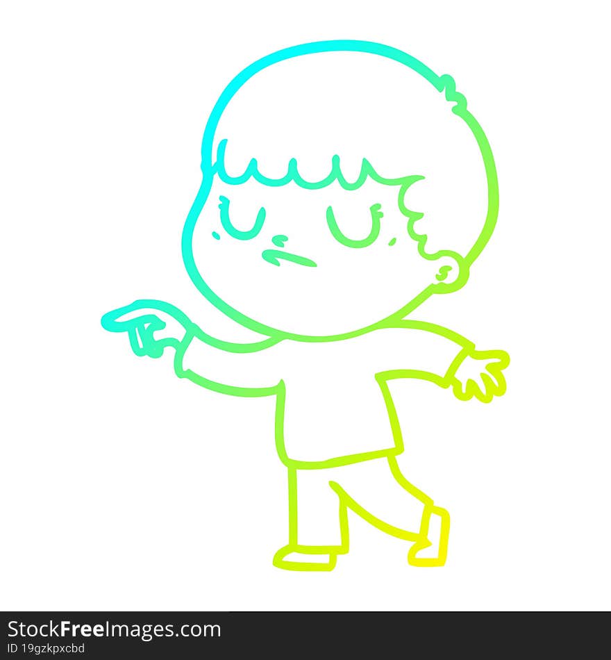 cold gradient line drawing cartoon grumpy boy