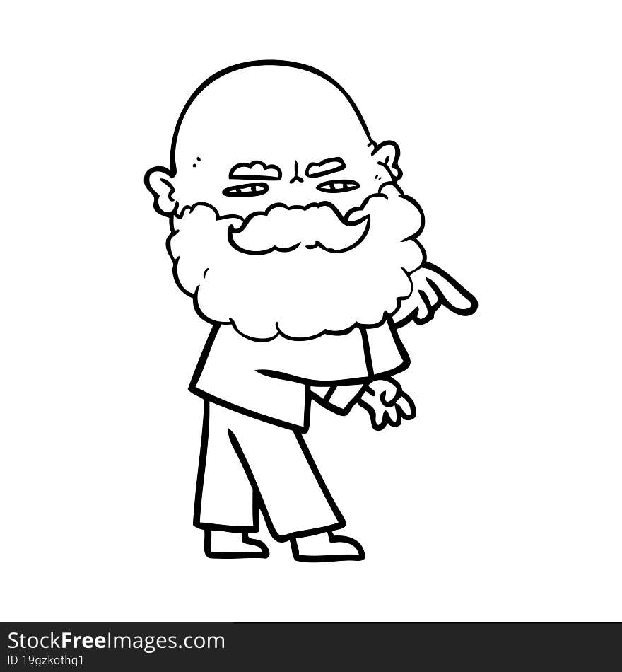 cartoon man with beard frowning and pointing. cartoon man with beard frowning and pointing