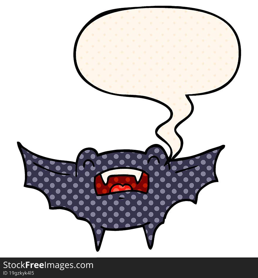 cartoon vampire bat and speech bubble in comic book style