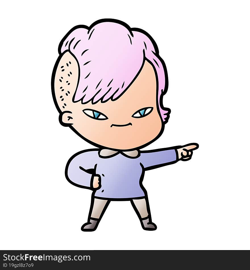 cute cartoon girl with hipster haircut. cute cartoon girl with hipster haircut