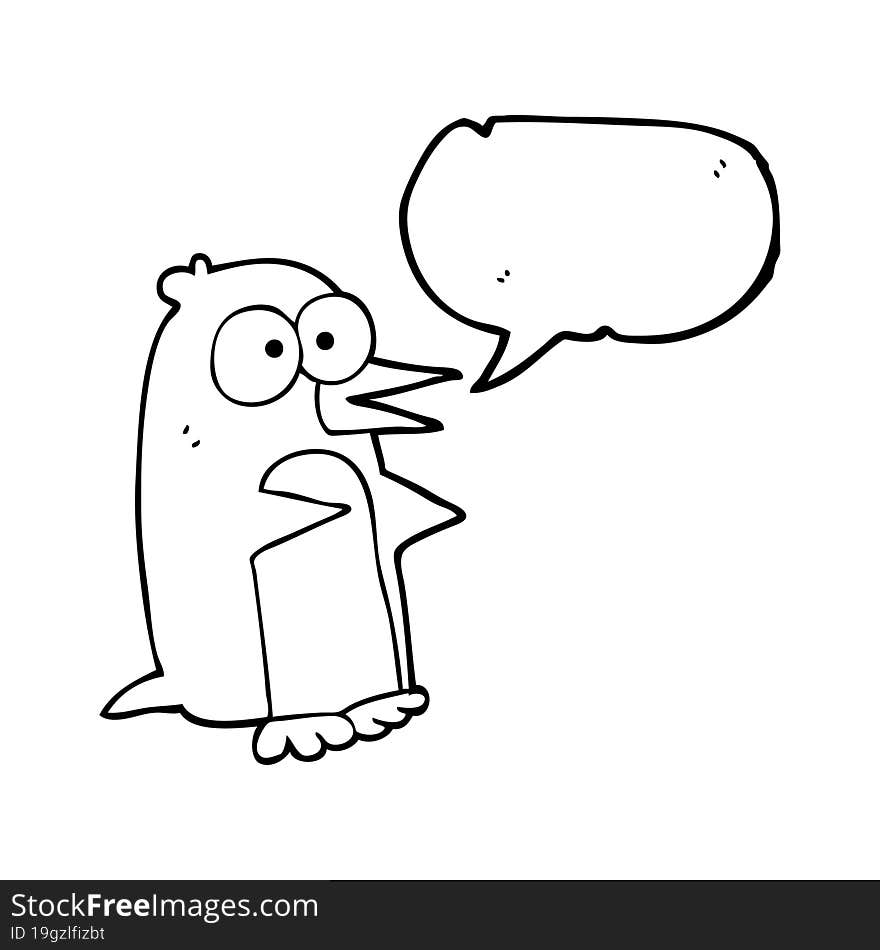 freehand drawn speech bubble cartoon penguin