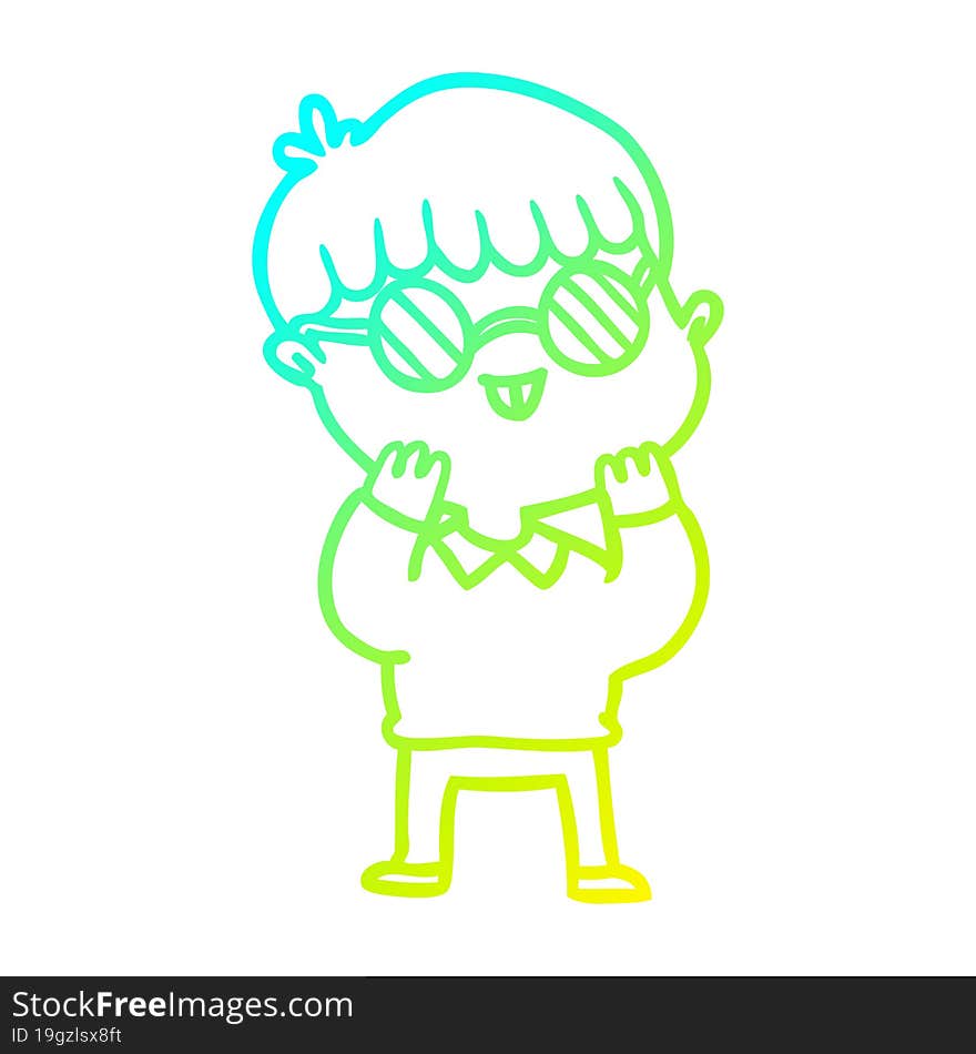 cold gradient line drawing of a cartoon boy wearing spectacles