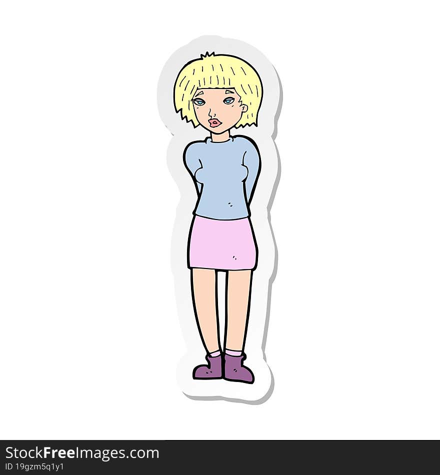 Sticker Of A Cartoon Shy Woman