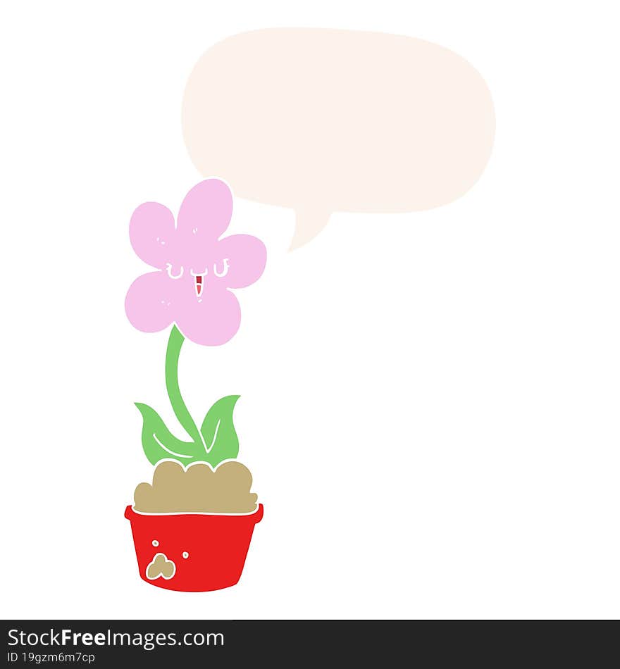 cute cartoon flower and speech bubble in retro style