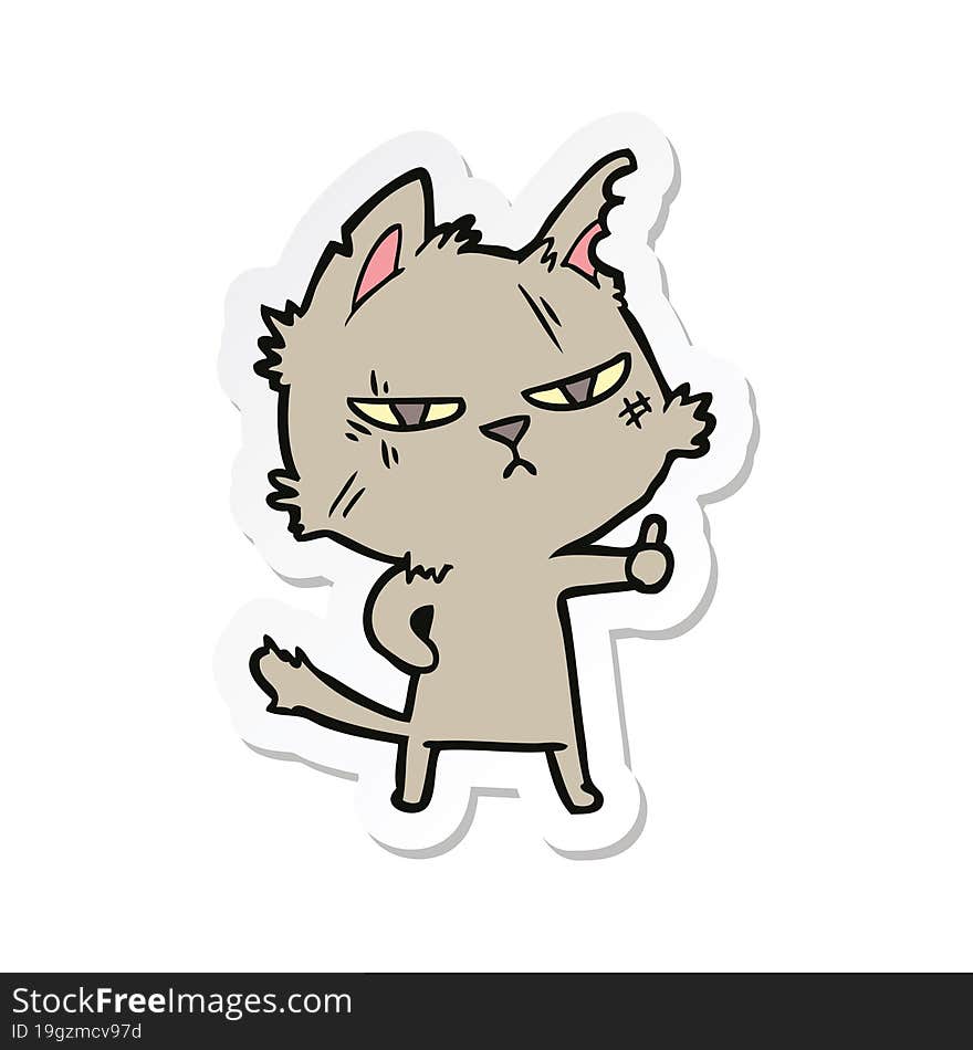 sticker of a tough cartoon cat giving thumbs up symbol