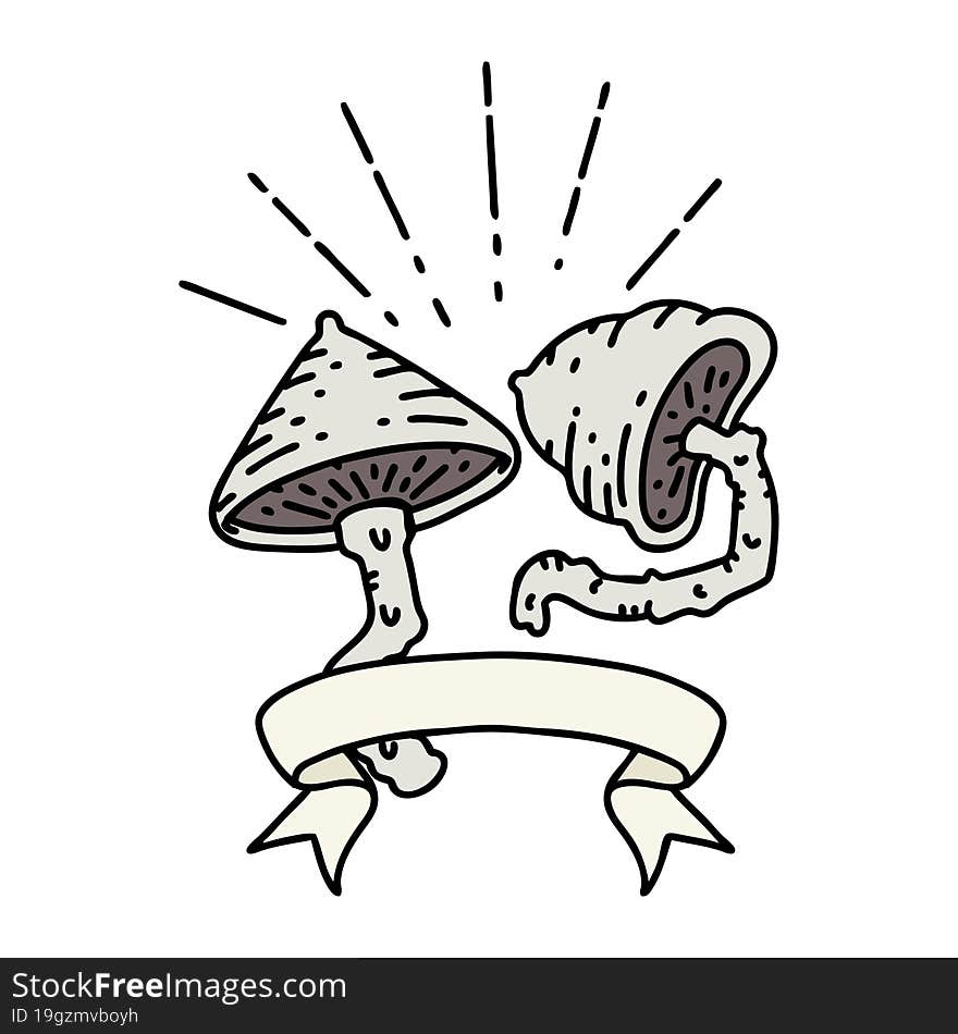 banner with tattoo style mushrooms