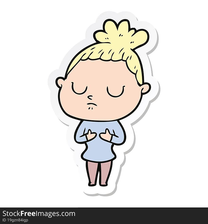 Sticker Of A Cartoon Calm Woman