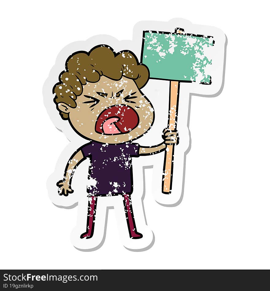 distressed sticker of a cartoon furious man