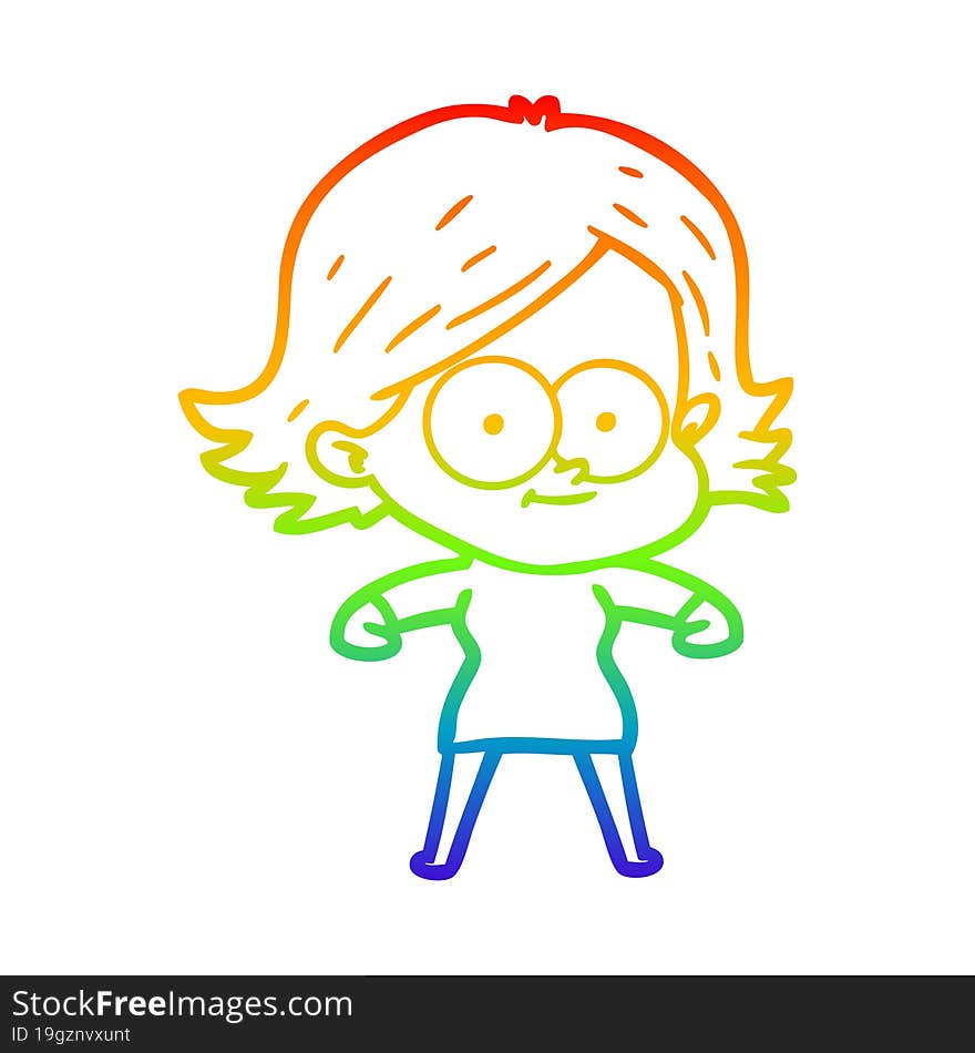 rainbow gradient line drawing happy cartoon girl