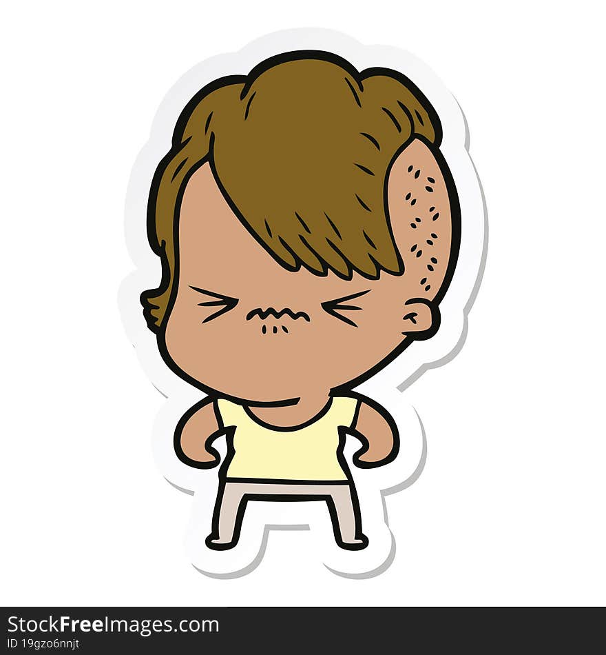 Sticker Of A Cartoon Annoyed Hipster Girl