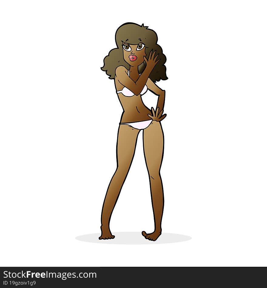 cartoon pretty woman in bikini