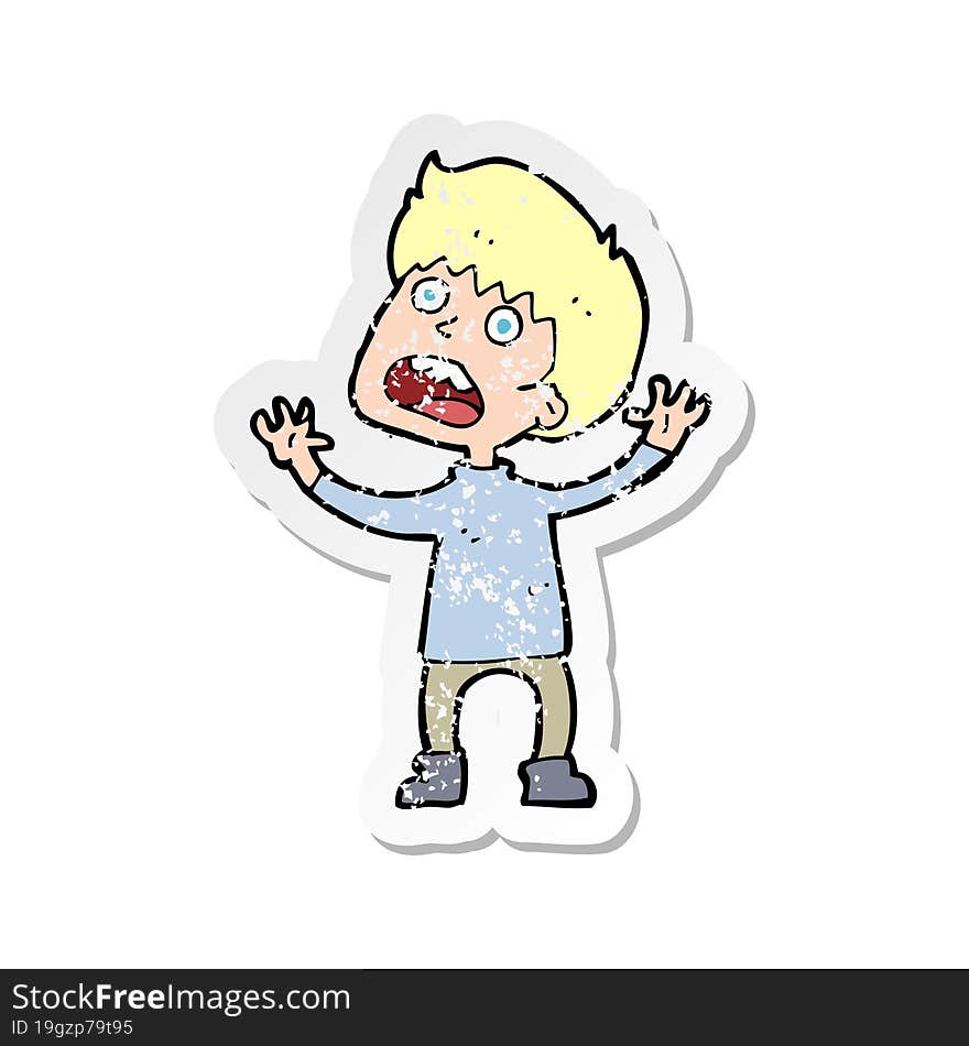 retro distressed sticker of a cartoon stressed boy