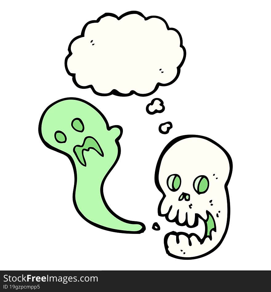 Cartoon Spooky Skull With Thought Bubble