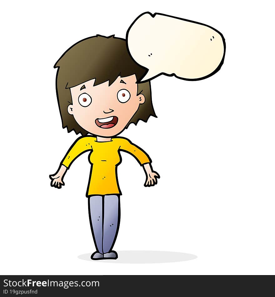 Cartoon Woman Shrugging Shoulders With Speech Bubble