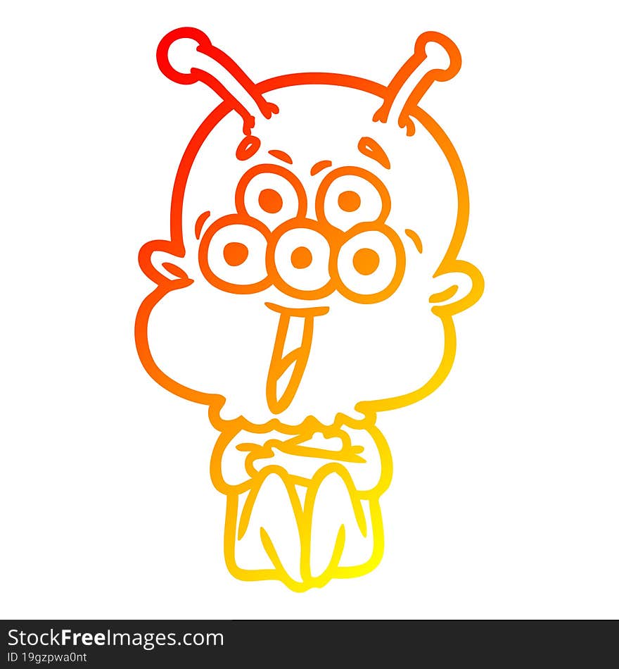 warm gradient line drawing of a happy cartoon alien