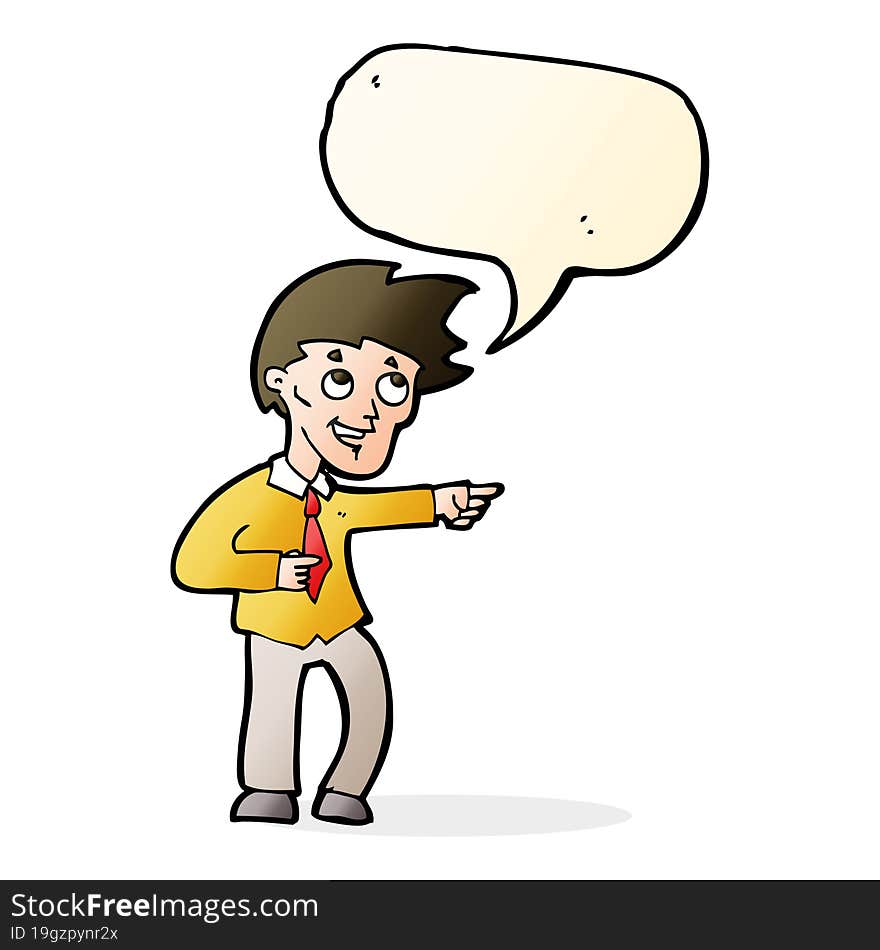 Cartoon Funny Office Man Pointing With Speech Bubble