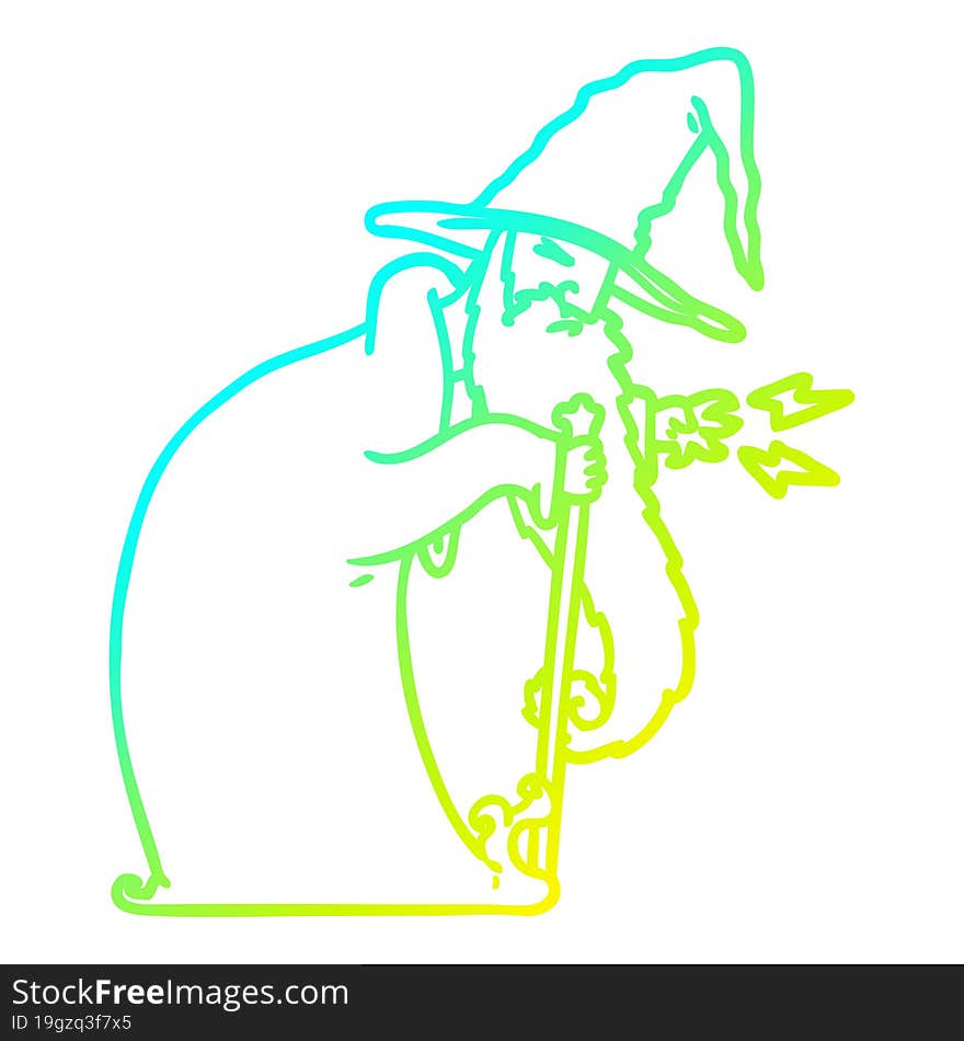 Cold Gradient Line Drawing Cartoon Wizard