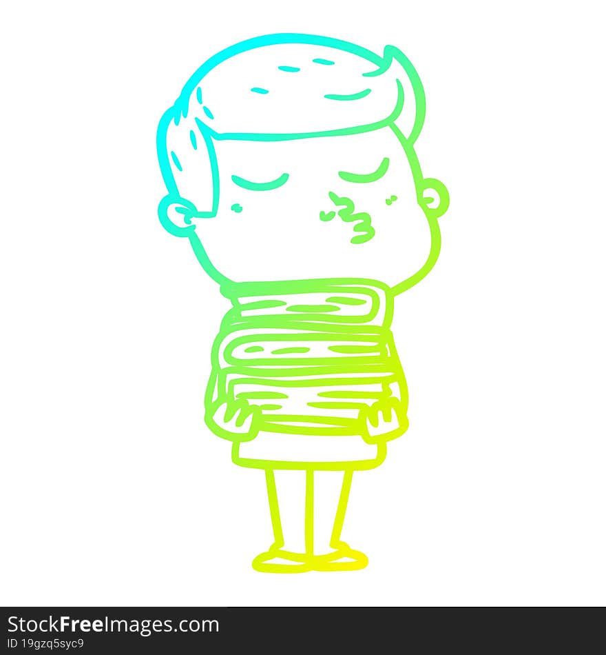 cold gradient line drawing cartoon model guy pouting holding books