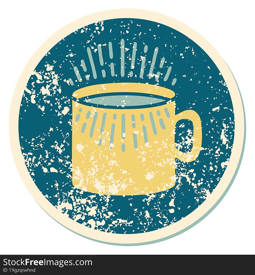 distressed sticker tattoo style icon of cup of coffee