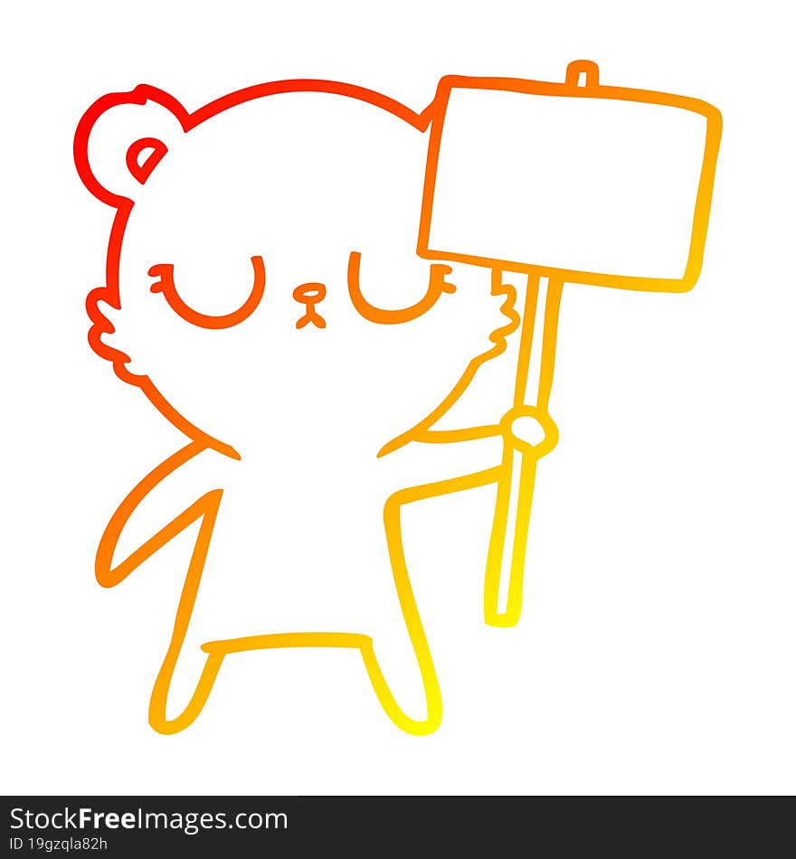 warm gradient line drawing peaceful cartoon bear cub with protest sign