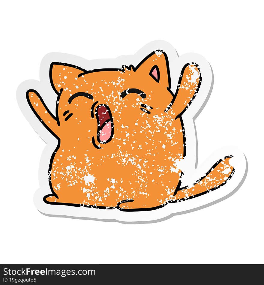 freehand drawn distressed sticker cartoon of cute kawaii cat