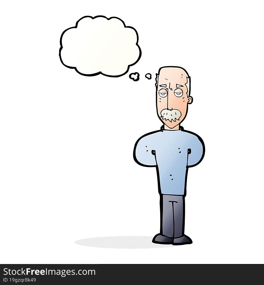 Cartoon Annoyed Balding Man With Thought Bubble