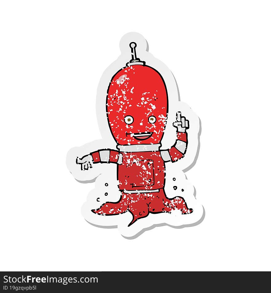 retro distressed sticker of a cartoon alien spaceman