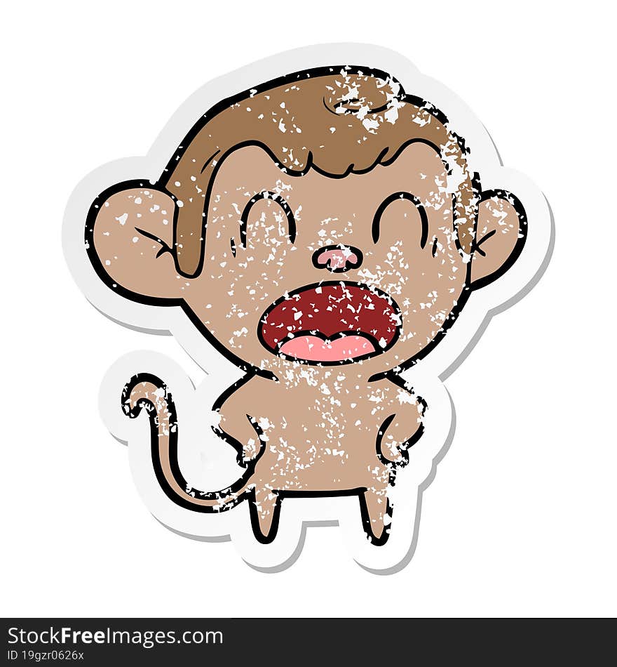 distressed sticker of a shouting cartoon monkey