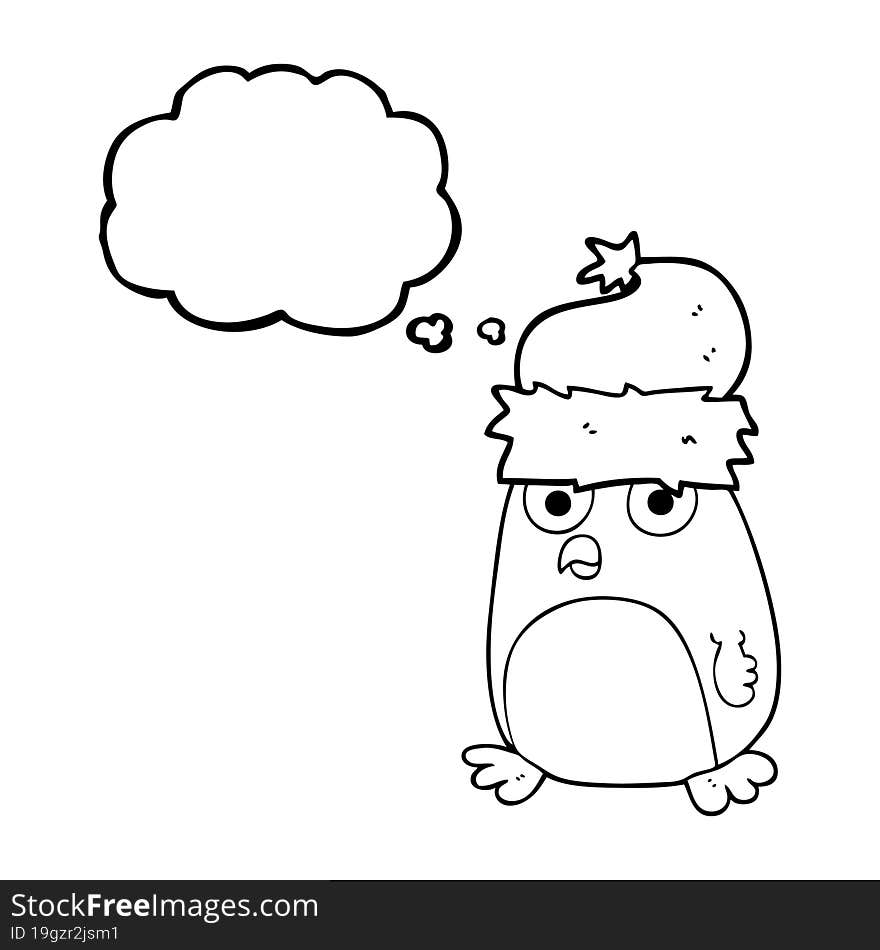 freehand drawn thought bubble cartoon penguin