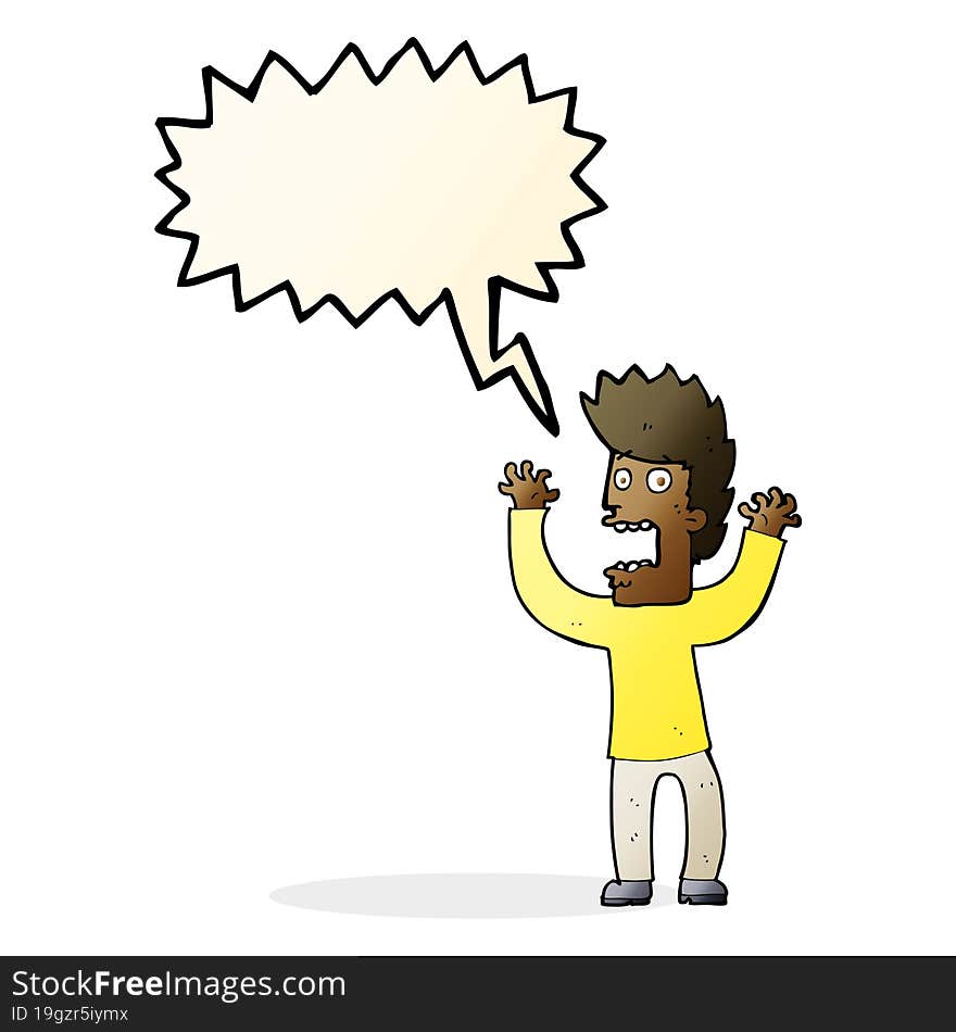 Cartoon Terrified Man With Speech Bubble