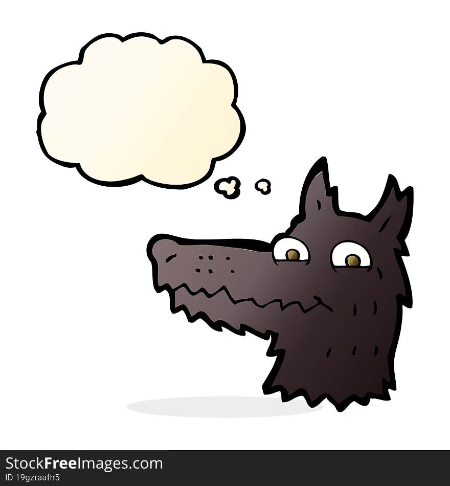 cartoon wolf head with thought bubble