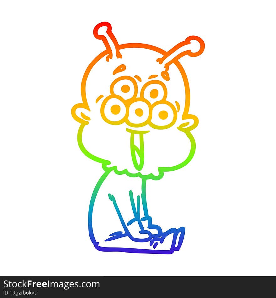 rainbow gradient line drawing of a happy cartoon alien