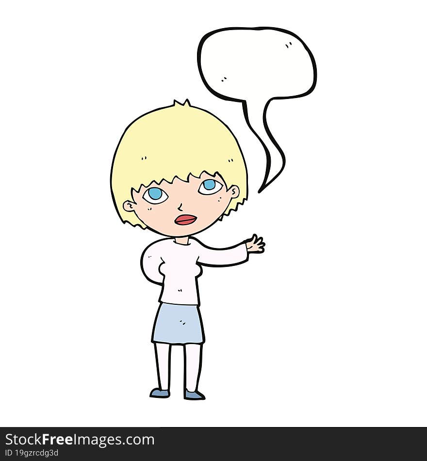 cartoon woman explaining with speech bubble