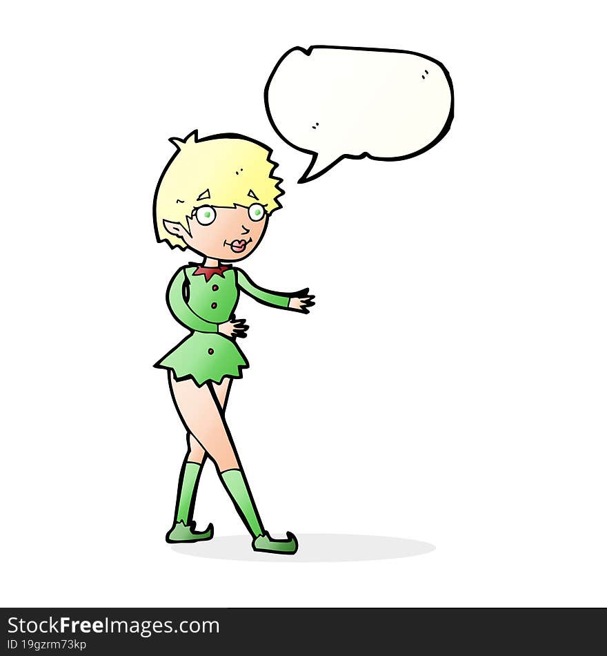 cartoon christmas elf woman with speech bubble