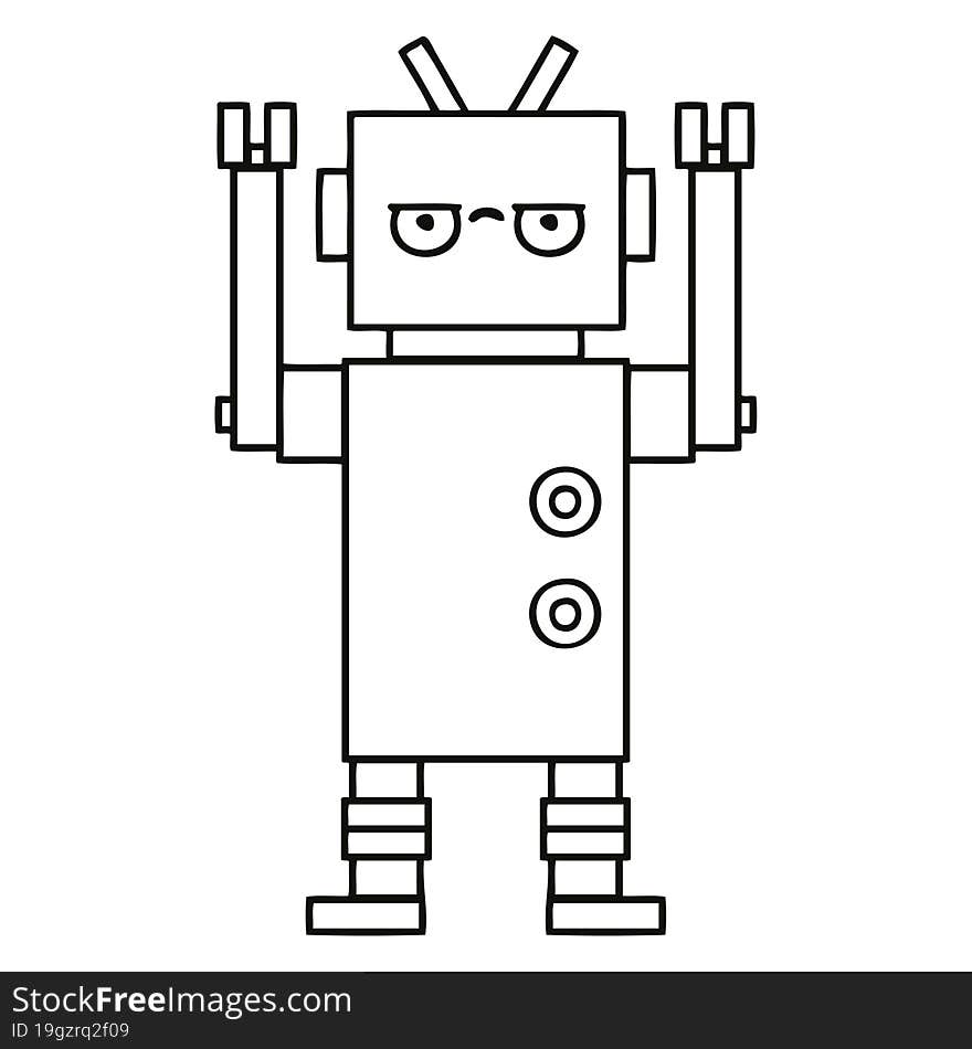 line drawing cartoon of a annoyed robot